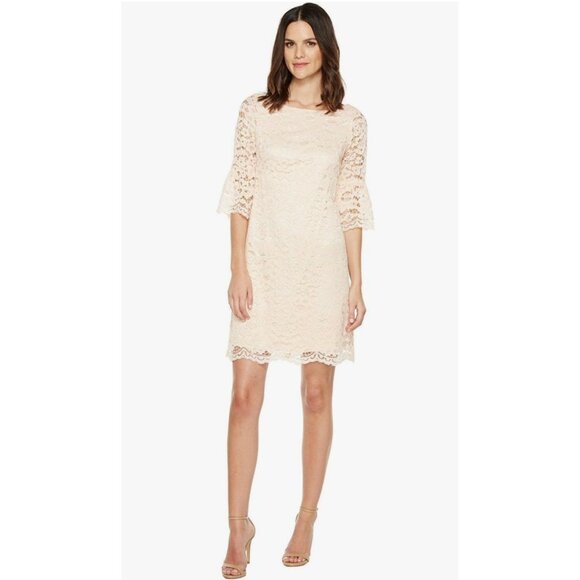 Vince Camuto Womens Lace Overlay Bell Sleeves Party Dress Women's Size 8 Excelle - Picture 1 of 6